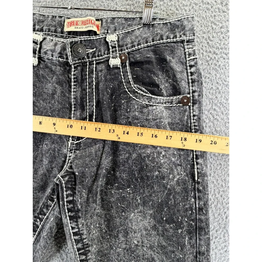 True Religion Men Acid Wash Black Jeans Thick White Stitching Straight Leg 34x30